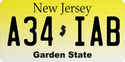 NJ license plate A34IAB