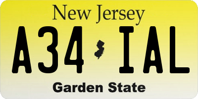 NJ license plate A34IAL