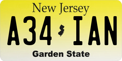 NJ license plate A34IAN