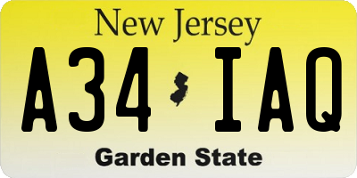 NJ license plate A34IAQ