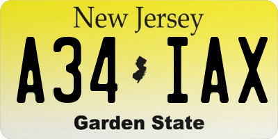 NJ license plate A34IAX