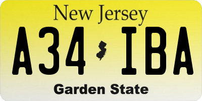 NJ license plate A34IBA