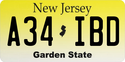 NJ license plate A34IBD