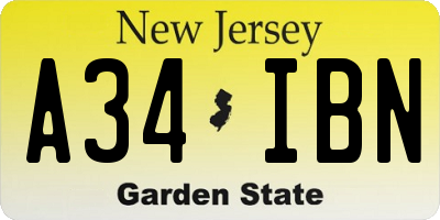 NJ license plate A34IBN