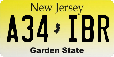 NJ license plate A34IBR