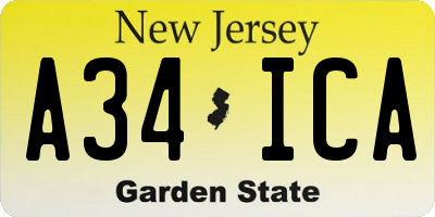 NJ license plate A34ICA