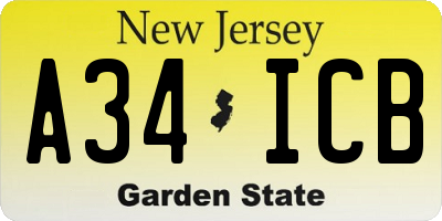 NJ license plate A34ICB
