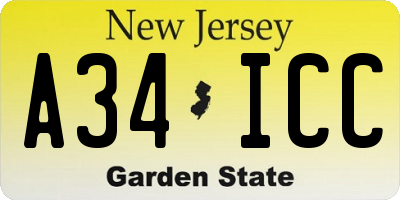 NJ license plate A34ICC
