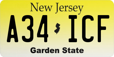 NJ license plate A34ICF