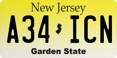 NJ license plate A34ICN