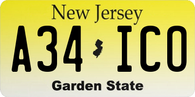 NJ license plate A34ICO