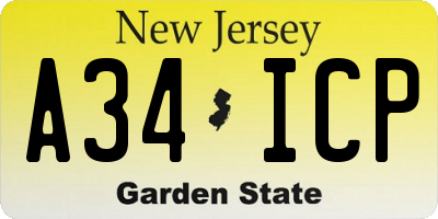 NJ license plate A34ICP
