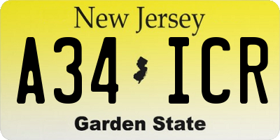 NJ license plate A34ICR