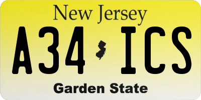 NJ license plate A34ICS