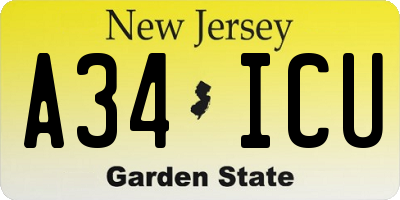 NJ license plate A34ICU