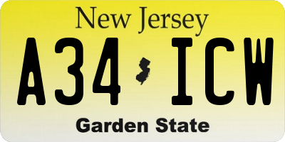 NJ license plate A34ICW