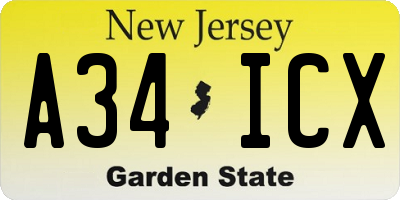 NJ license plate A34ICX
