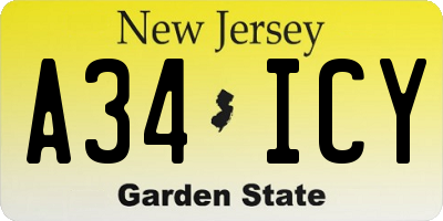NJ license plate A34ICY
