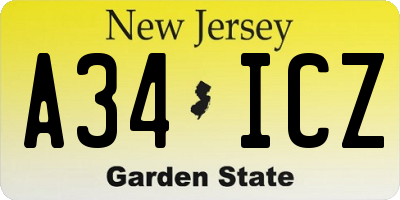 NJ license plate A34ICZ
