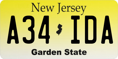 NJ license plate A34IDA