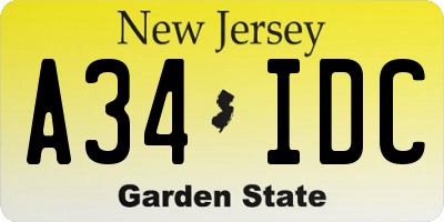 NJ license plate A34IDC