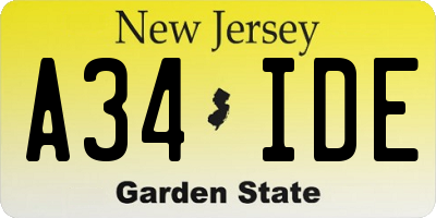 NJ license plate A34IDE