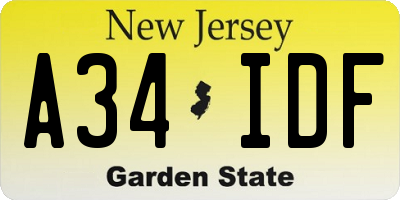 NJ license plate A34IDF