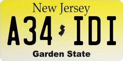 NJ license plate A34IDI