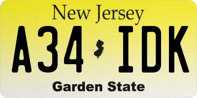NJ license plate A34IDK
