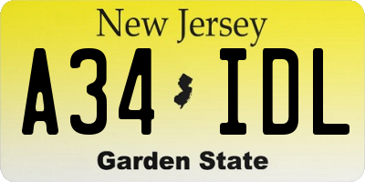 NJ license plate A34IDL