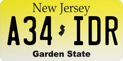 NJ license plate A34IDR