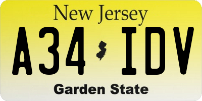 NJ license plate A34IDV