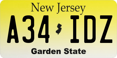 NJ license plate A34IDZ
