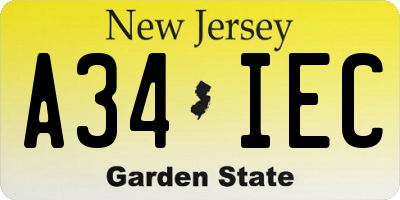NJ license plate A34IEC