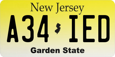 NJ license plate A34IED