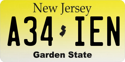 NJ license plate A34IEN