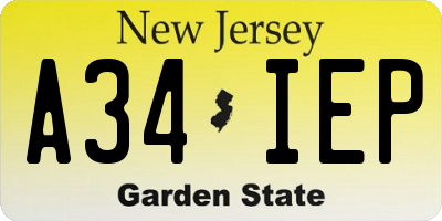 NJ license plate A34IEP