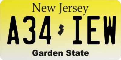 NJ license plate A34IEW