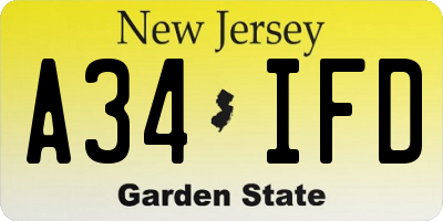 NJ license plate A34IFD