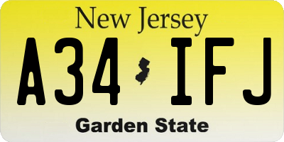 NJ license plate A34IFJ