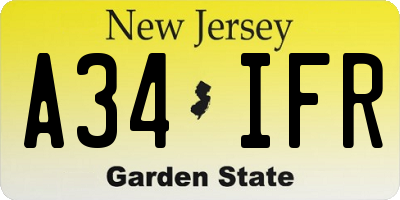 NJ license plate A34IFR