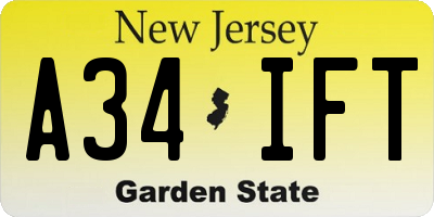 NJ license plate A34IFT