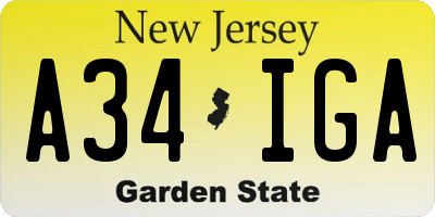 NJ license plate A34IGA