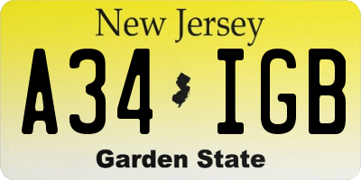 NJ license plate A34IGB