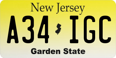 NJ license plate A34IGC