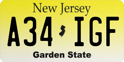 NJ license plate A34IGF