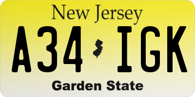 NJ license plate A34IGK