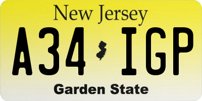 NJ license plate A34IGP