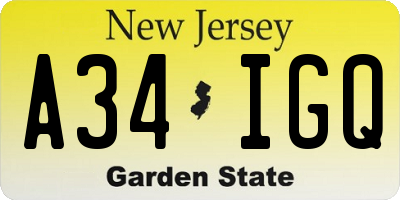 NJ license plate A34IGQ