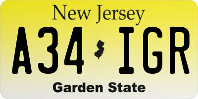 NJ license plate A34IGR